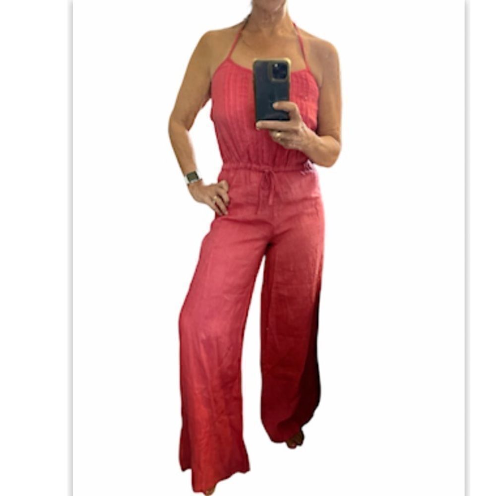 Zoe & Sam Pink Linen Sleeveless wide leg jumpsuit.Size XS